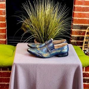 Impulse Mens Crocodile Shoes. Leather Blue and Gold.